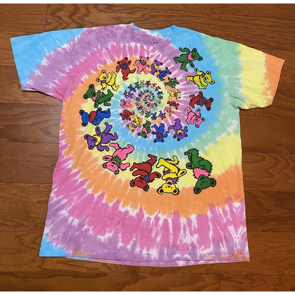 1995 Grateful Dead Spiral Bears Tie Dye Shirt Liquid Blue 2XL Modern RePrint XXL